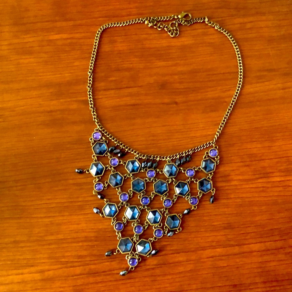 Blue jeweled statement necklace